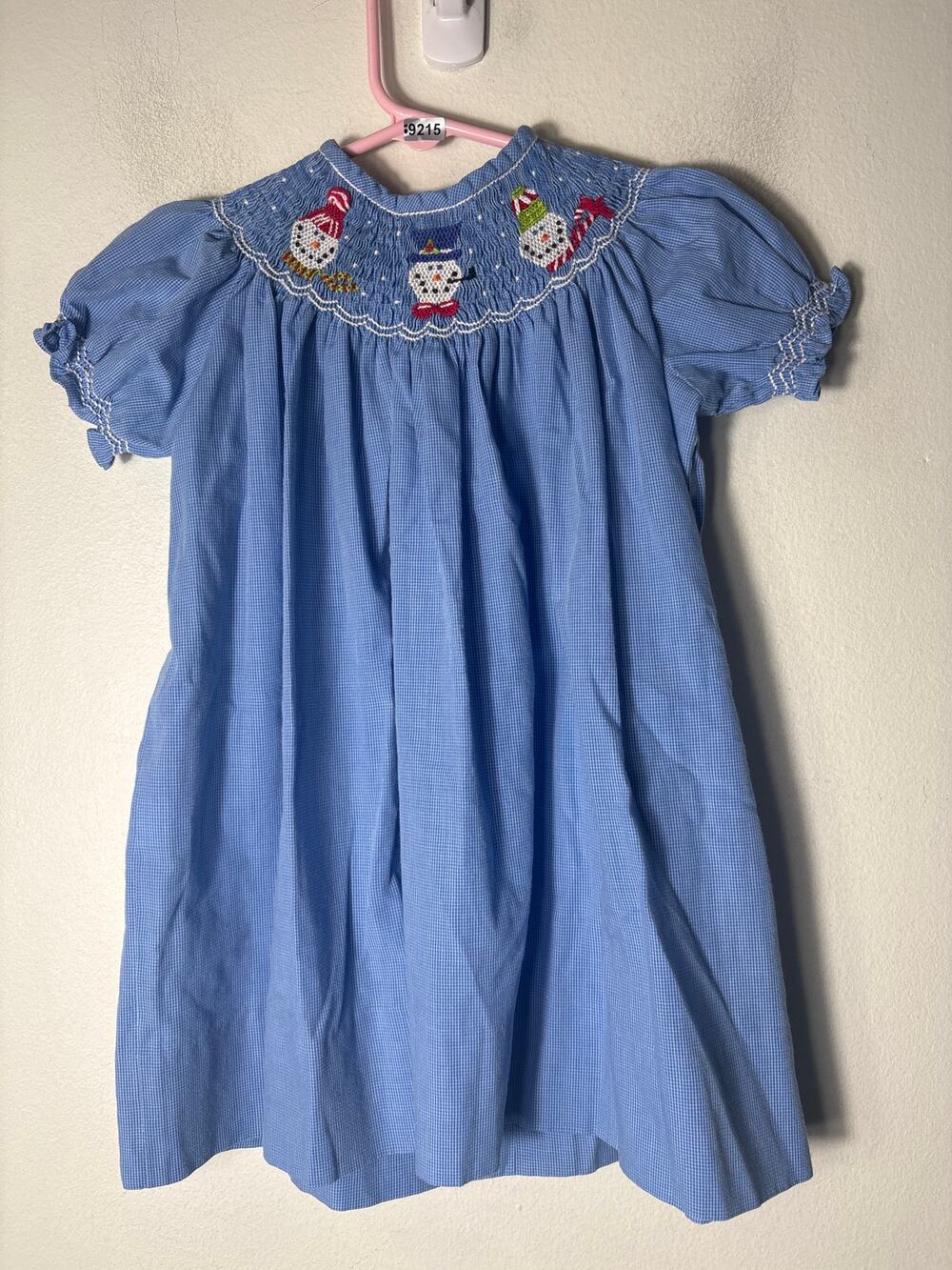 Girls Vintage Orient Express Blue Smocked SNowman Dress Sz 1